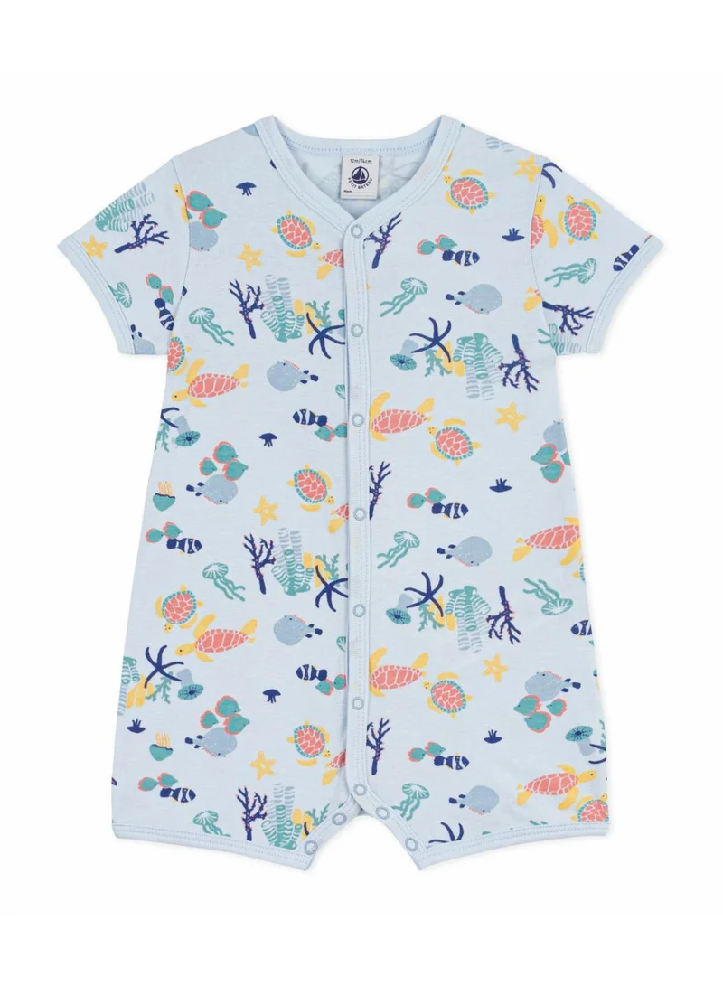 بيتي باتو Babies' short cotton jumpsuit with a glow-in-the-dark marine print